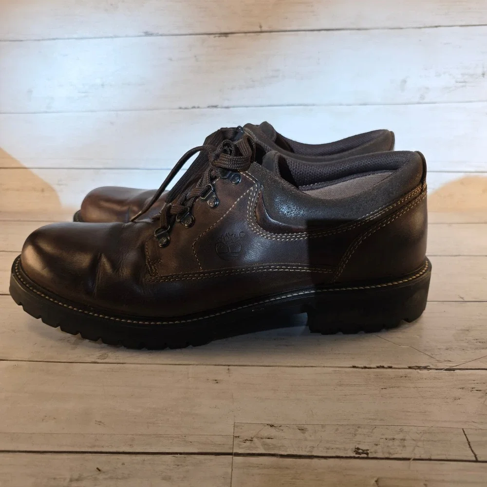 Timberland Mens Brown Leather Low Top Hiking Shoes Lug Sole Oxford 10M 4127